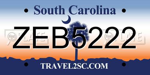 ZEB5222 South Carolina License Plate