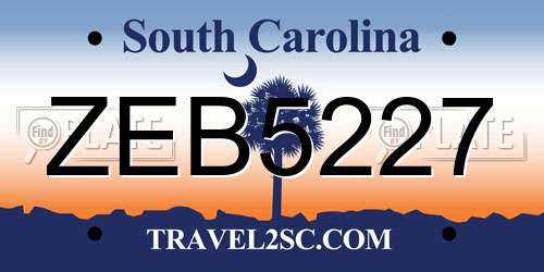 ZEB5227 South Carolina License Plate
