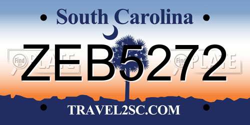 ZEB5272 South Carolina License Plate