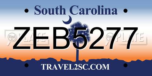 ZEB5277 South Carolina License Plate
