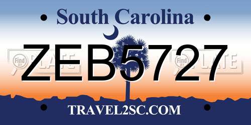 ZEB5727 South Carolina License Plate