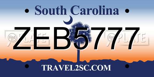 ZEB5777 South Carolina License Plate