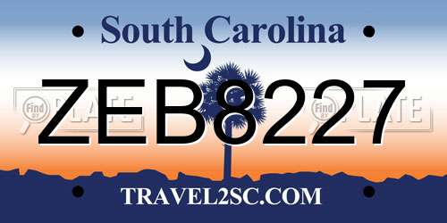 ZEB8227 South Carolina License Plate