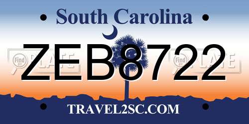 ZEB8722 South Carolina License Plate