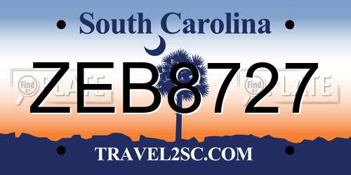 ZEB8727 South Carolina License Plate