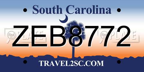 ZEB8772 South Carolina License Plate