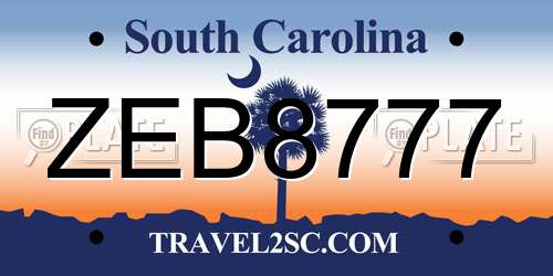 ZEB8777 South Carolina License Plate