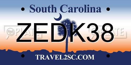 ZEDK38 South Carolina License Plate