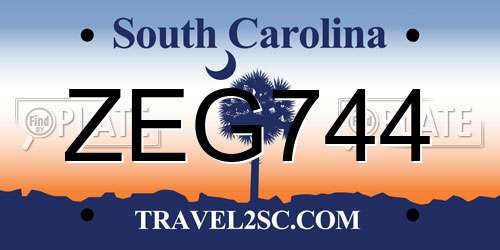 ZEG744 South Carolina License Plate