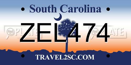 ZEL474 South Carolina License Plate