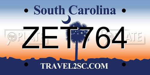 ZET764 South Carolina License Plate