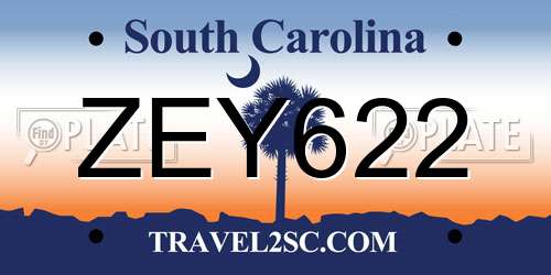 ZEY622 South Carolina License Plate
