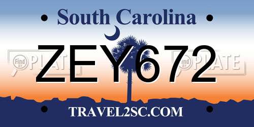 ZEY672 South Carolina License Plate