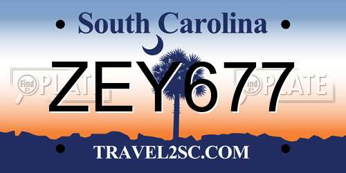 ZEY677 South Carolina License Plate