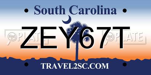 ZEY67T South Carolina License Plate