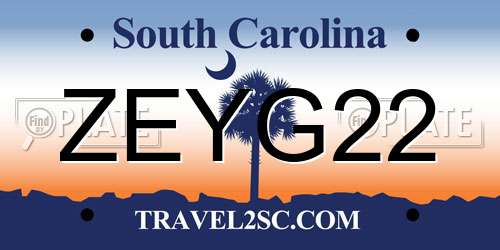 ZEYG22 South Carolina License Plate