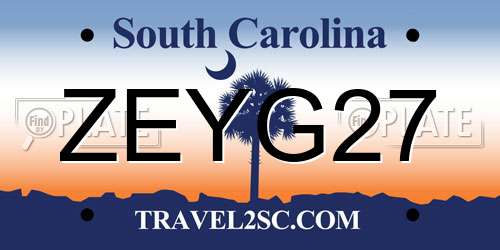 ZEYG27 South Carolina License Plate