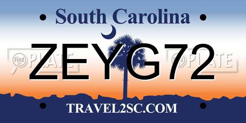 ZEYG72 South Carolina License Plate
