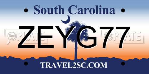 ZEYG77 South Carolina License Plate