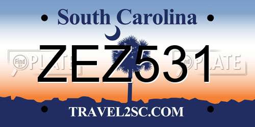 ZEZ531 South Carolina License Plate