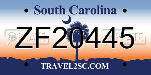ZF20445 South Carolina License Plate