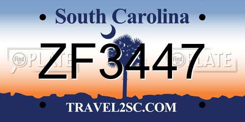ZF3447 South Carolina License Plate