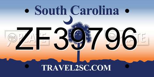 ZF39796 South Carolina License Plate
