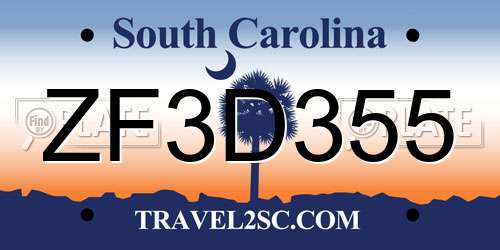 ZF3D355 South Carolina License Plate