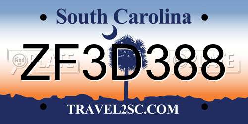ZF3D388 South Carolina License Plate