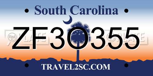 ZF3O355 South Carolina License Plate
