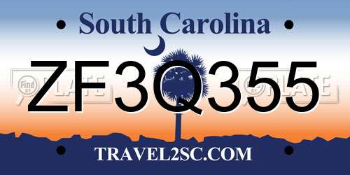 ZF3Q355 South Carolina License Plate