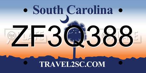 ZF3Q388 South Carolina License Plate