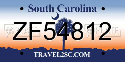 ZF54812 South Carolina License Plate