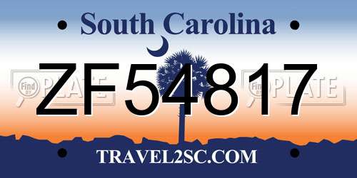 ZF54817 South Carolina License Plate