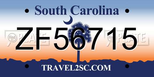 ZF56715 South Carolina License Plate