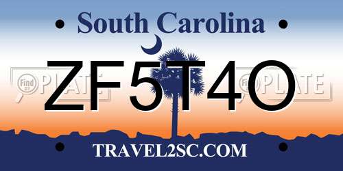 ZF5T4O South Carolina License Plate
