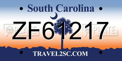 ZF61217 South Carolina License Plate