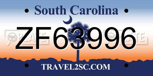 ZF63996 South Carolina License Plate