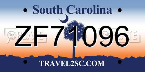 ZF71096 South Carolina License Plate