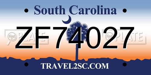 ZF74027 South Carolina License Plate