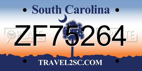 ZF75264 South Carolina License Plate