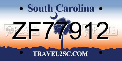 ZF77912 South Carolina License Plate