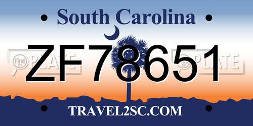 ZF78651 South Carolina License Plate