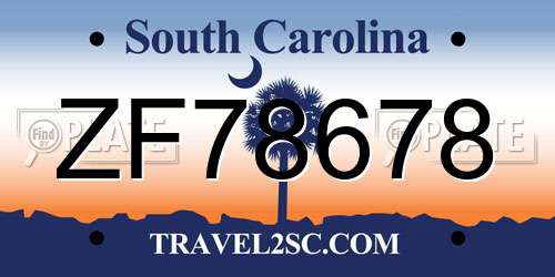 ZF78678 South Carolina License Plate