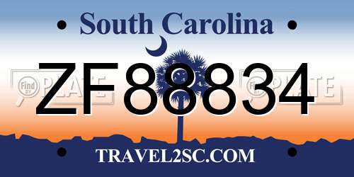 ZF88834 South Carolina License Plate