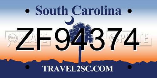 ZF94374 South Carolina License Plate