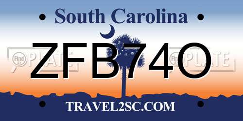 ZFB74O South Carolina License Plate