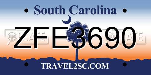 ZFE3690 South Carolina License Plate