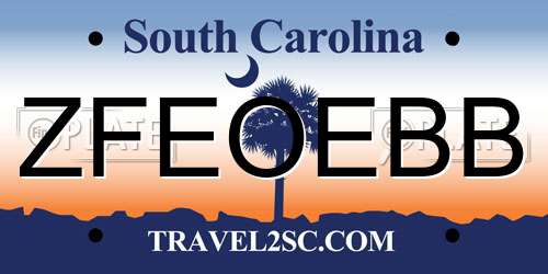 ZFEOEBB South Carolina License Plate