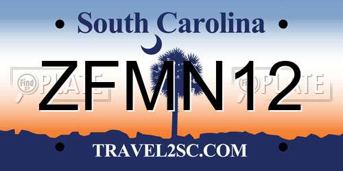 ZFMN12 South Carolina License Plate